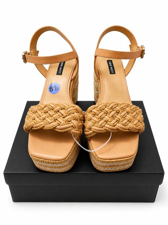Nine West Shoes - Nine West Same Tan Braided Platform Espadrille Block Heel Sandals 8.5M